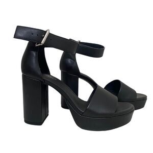 Divided Open Toe Platform Heeled Sandals shoes sz 5.5 - Black- faux leather